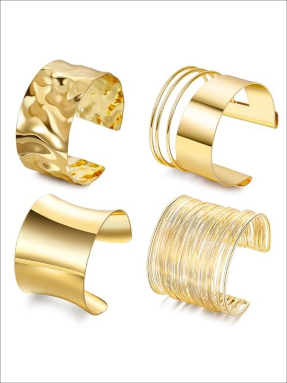 Chunky Gold Cuff Bracelet Set Adjustable Wide Bangle Statement Jewelry 4 Piece